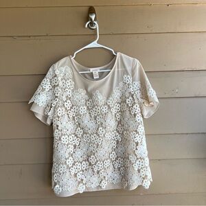 Sundance Catalog Love In A Mist Floral Crochet Lace Overlay Top Beige Medium